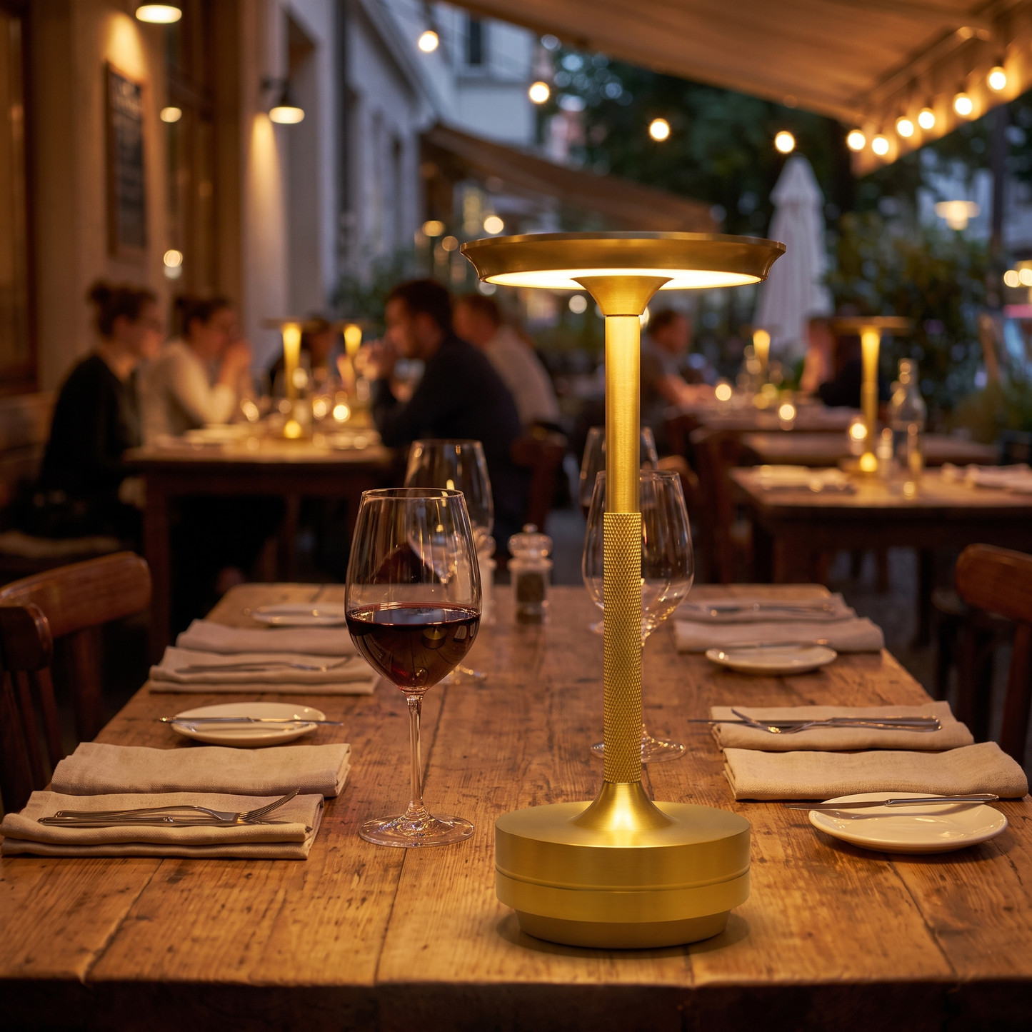 Paragon Rechargeable Vintage Table Lamp on a table in the evening