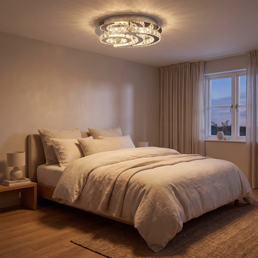 Paragon Moon Embedded LED Ceiling Light in a calm bedroom