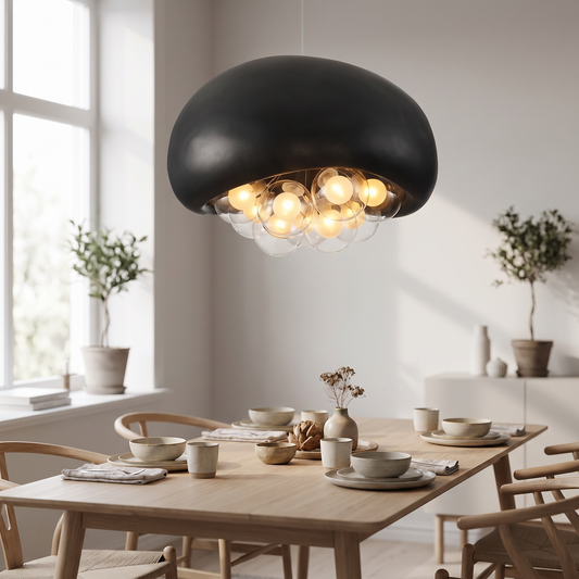 Paragon Nordic Resin Glass Pendant Light above a dining table