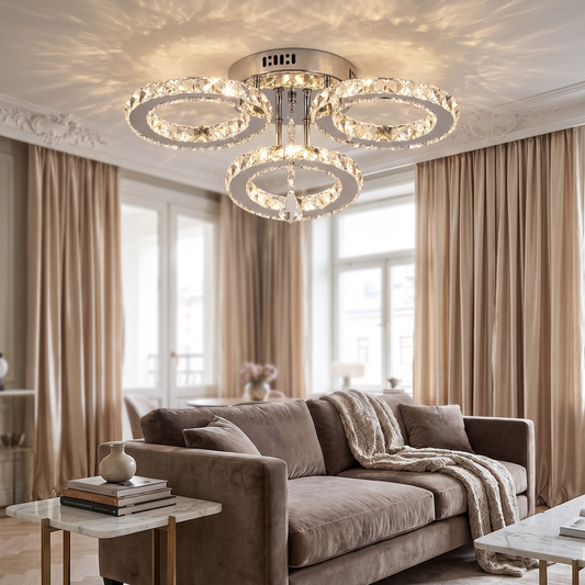 Paragon Luxury Crystal LED Ceiling Chandelier in an elegant living room