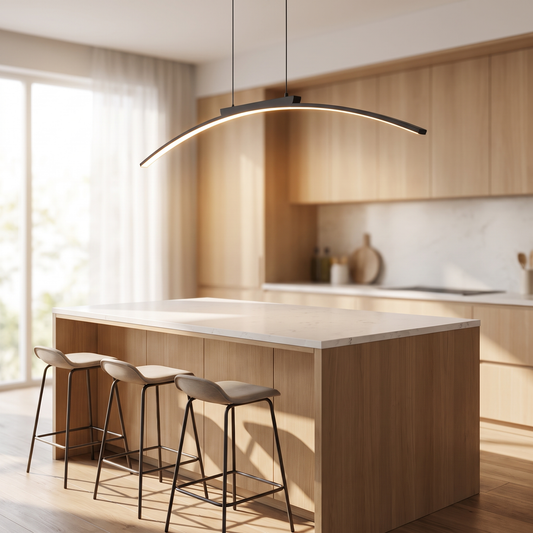 Paragon Curved Minimalist LED Pendant Light above a dining table