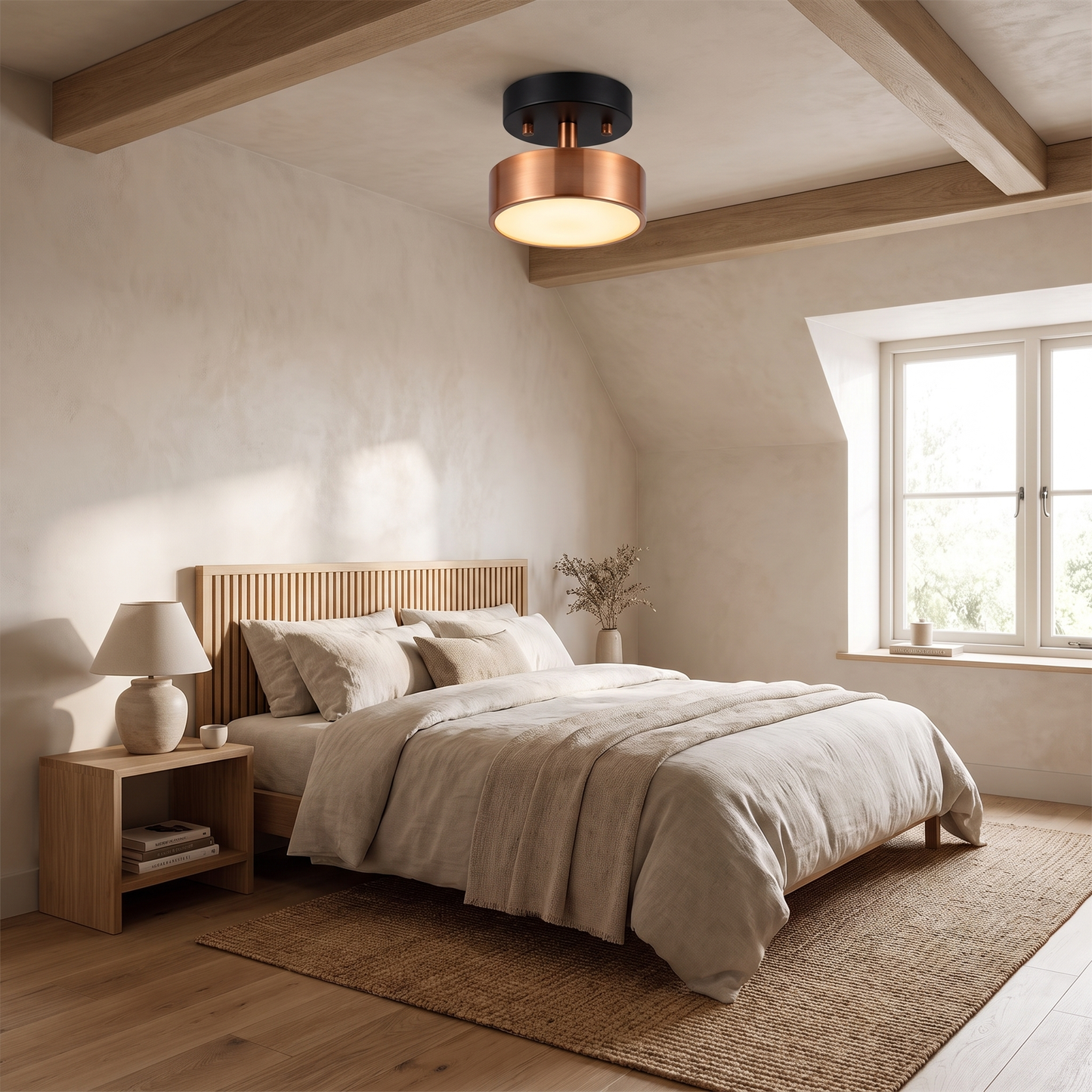 Paragon Copper Disc LED Ceiling Light in a warm modern interior