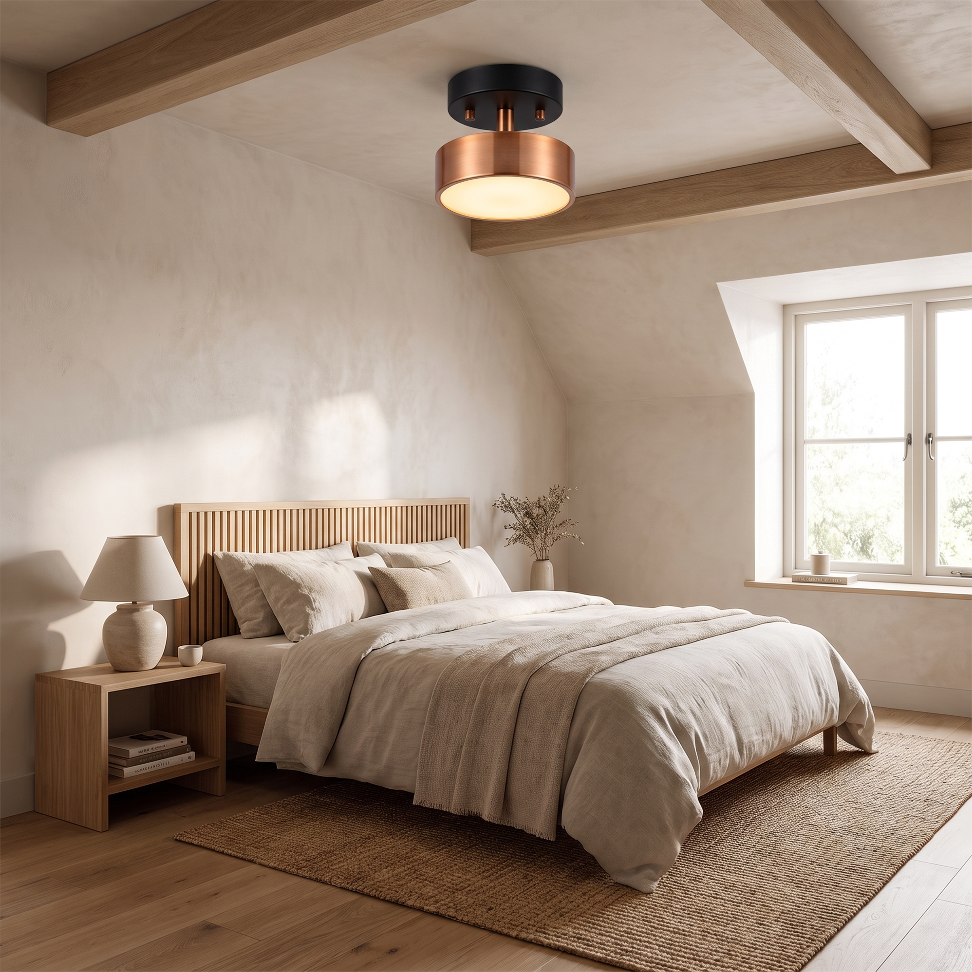 Paragon Copper Disc LED Ceiling Light in a warm modern interior