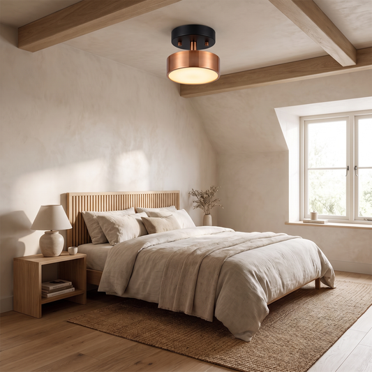 Paragon Copper Disc LED Ceiling Light in a warm modern interior