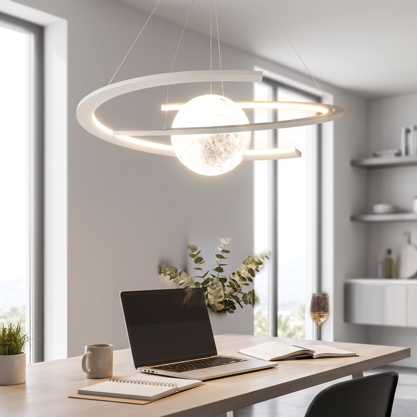 Paragon Adjustable Acrylic LED Pendant Light above a kitchen island