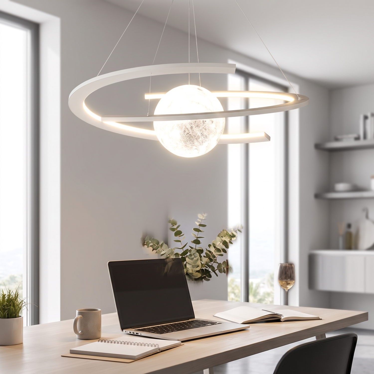 Paragon Adjustable Acrylic LED Pendant Light above a kitchen island