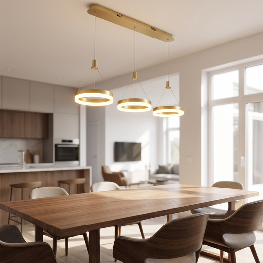 Paragon Modern Tiered LED Pendant Light above a dining table