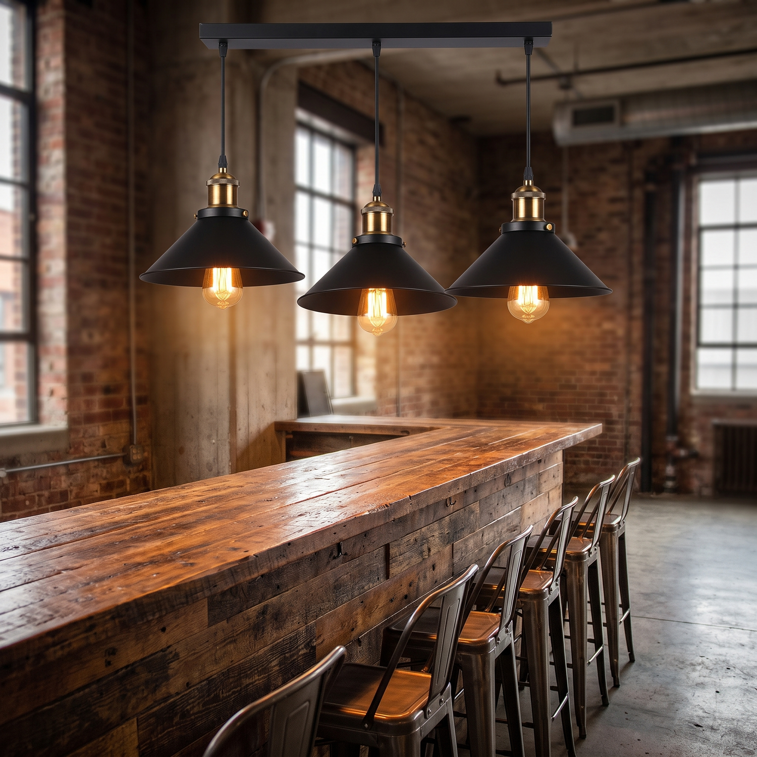 Vintage Loft Edison Pendant Light above a bar counter