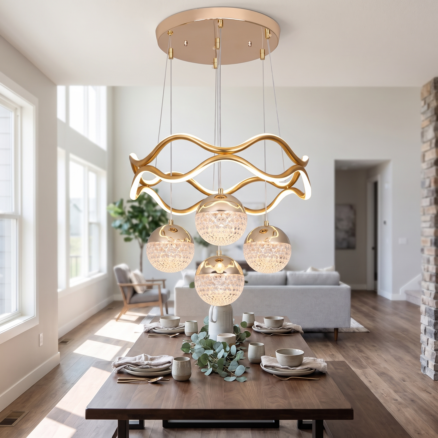Linear LED Pendant Light above a long dining table