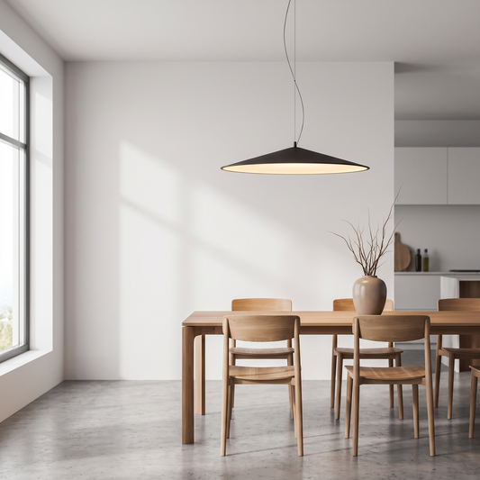 Flying Saucer LED Pendant Light above a dining table