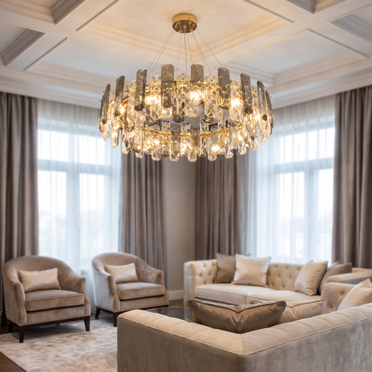 Luxury Crystal Ceiling Chandelier in an elegant living room