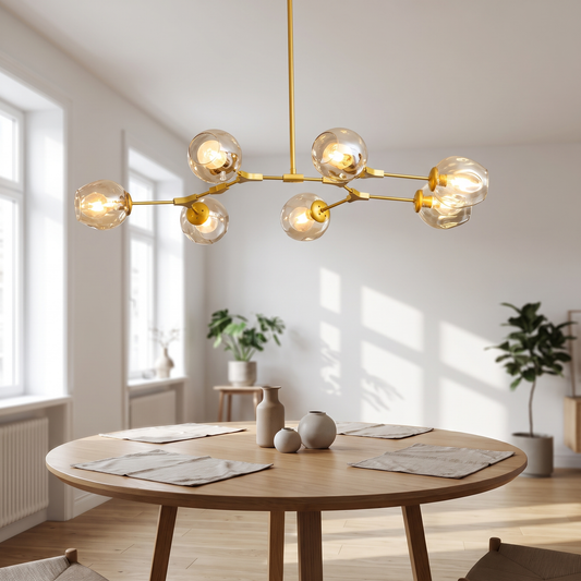 Nordic Glass Cluster Chandelier above a round dining table